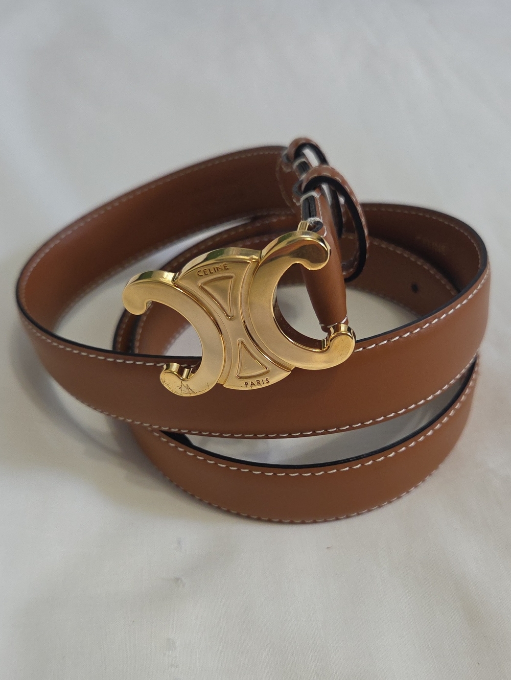 Celine Triomphe Belt Camel Brown Leather 85cm